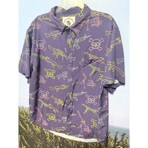 Savage Tacticians Snap Button Up Shirt Mens XL Neon Lights Guns Skull